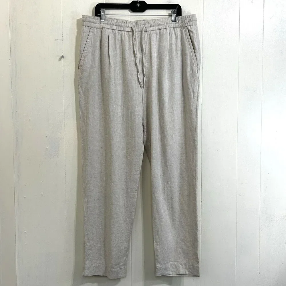 Zara Women’s Oatmeal 100% Linen Pants Size XL Straight Leg Beachy Minimalist